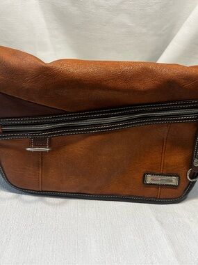 Vintage Moustache Tan Leather Crossbody Bag 10.5x7.5